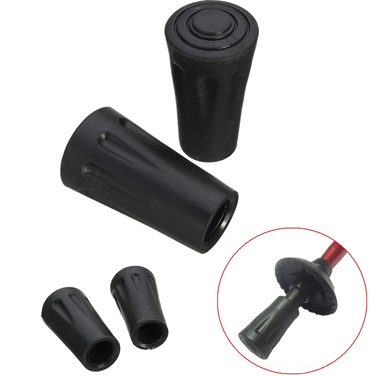 Set of 2 Walking Stick Cane Crutch Pad Trekking Hiking Pole Rubber Ferrule End