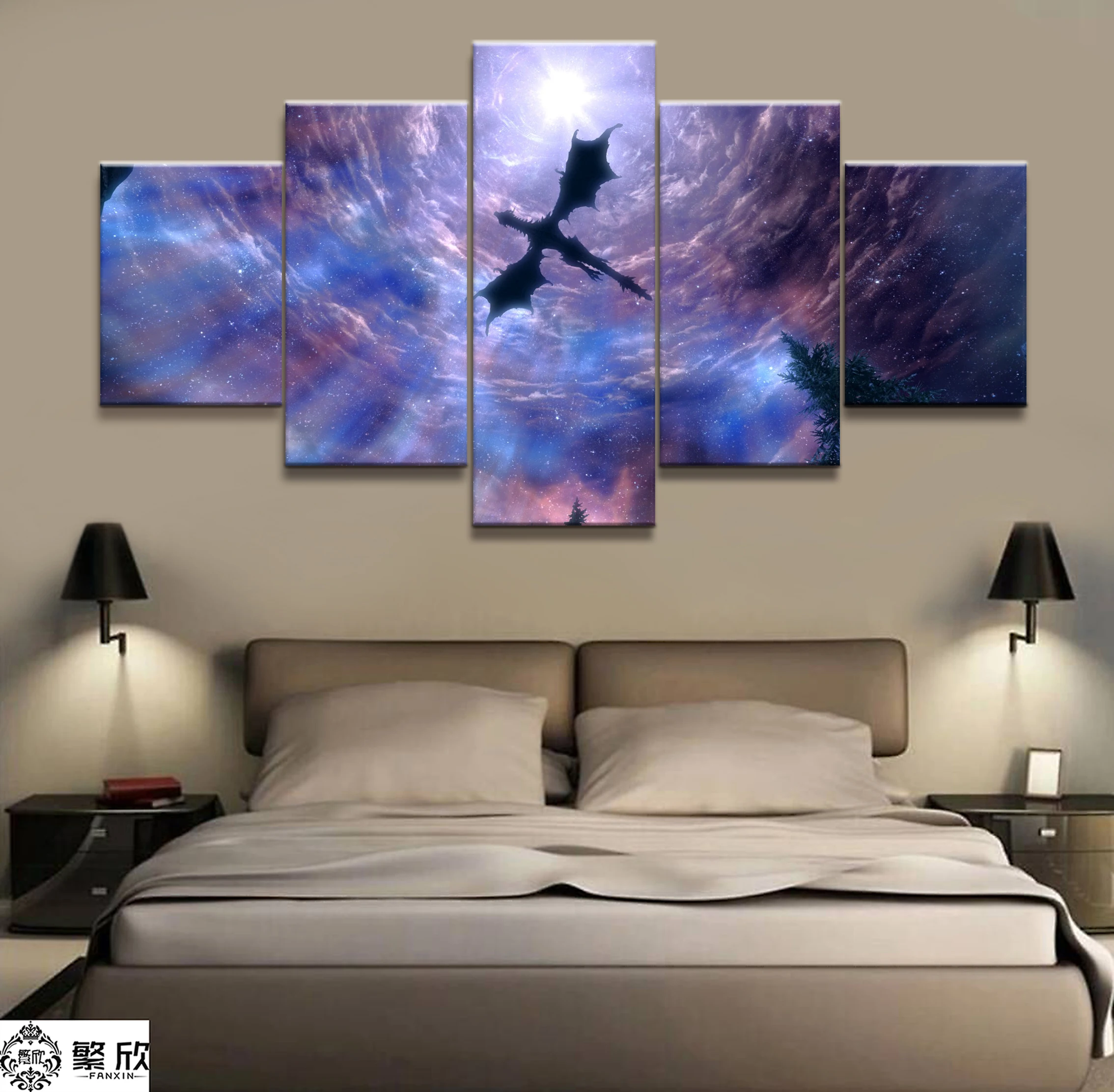 

Home Decor Modular Canvas Picture 5 Piece Elder Scrolls V Skyrim Game Painting Poster Wall For Home Canvas Painting Wholesale