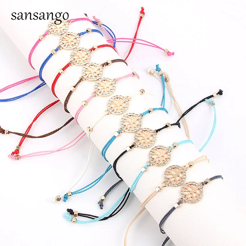 

12 Pcs Golden Tree Of Life Shape Alloy Charm Wax Rope Bracelets Fashion Jewelry Gift For Women Girls Handmade Adjustable Bangle