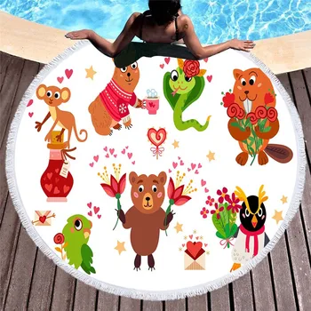 

3D Printed cartoon animals Microfiber Round Beach Towel for Adults Summer Toalla Tassel Yoga Mat T405