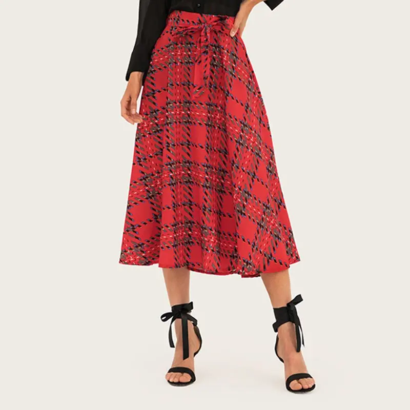 Vintage Plaid Skirt Women 2019 Spring Elegant Street Fashion New Lace Up A Line School Sweet Girl Retro Casual High Waist Skirts Vintage Plaid Skirt Women 2019 Spring Elegant Street Fashion New Lace Up A Line School Sweet Girl Retro Casual High Waist Skirts