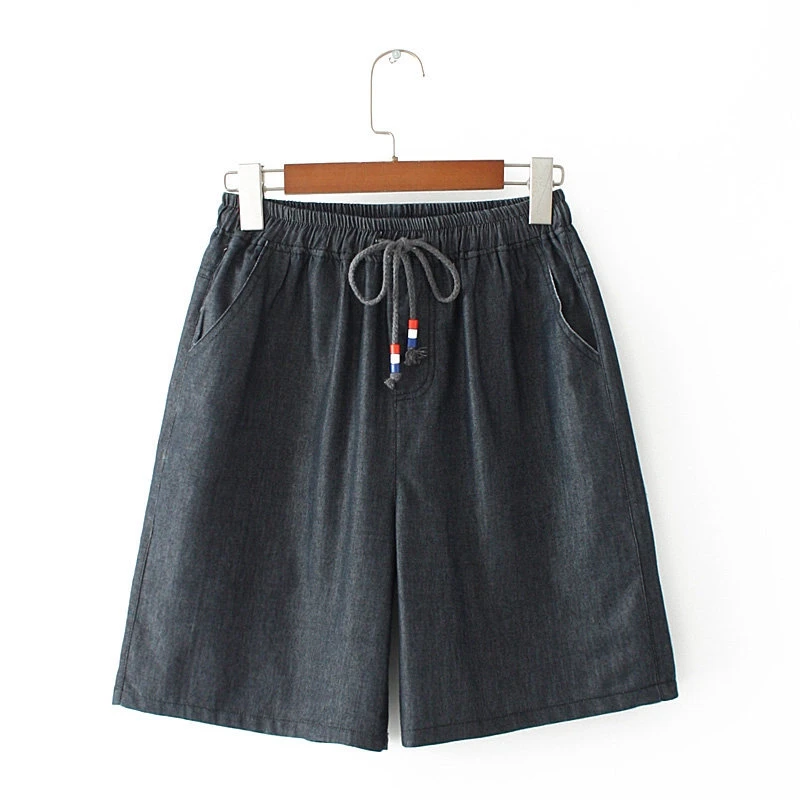 

Plus Size Women Korean Elastic Denim Shorts Mid-Waist Wide Leg Shorts