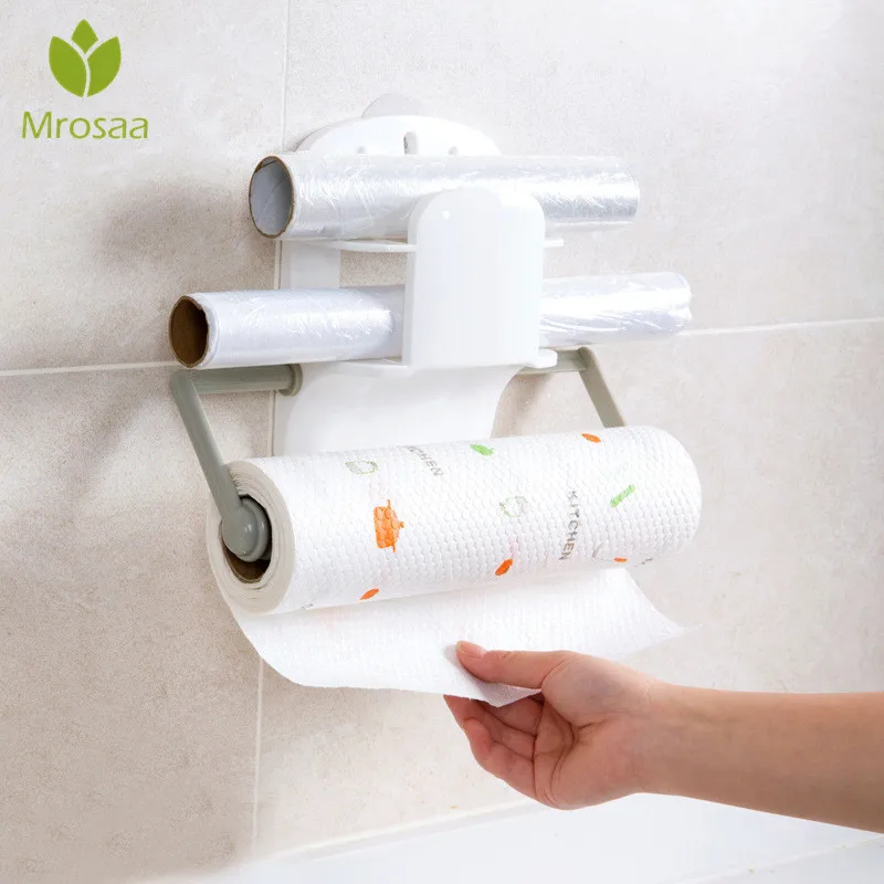

Hot Plastic Refrigerator Cling Film Storage Rack Wrap Cutter Wall Hanging Paper Towel Holder Kitchen Organizer Paper Holder Rack