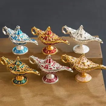 

Retro Metal Carving Aladdin Lamp Statue Aluminum Alloy Home Decoration Collection Save Collection Art Craft Gift