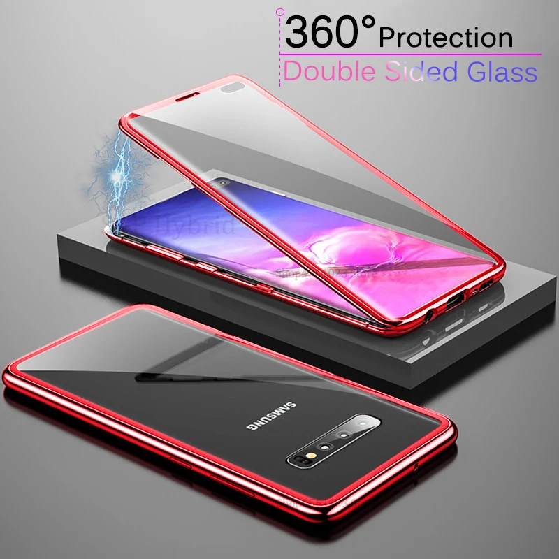 360 роскошный Магнитный стеклянный чехол для Galaxy S10e S10Plus металлический каркас