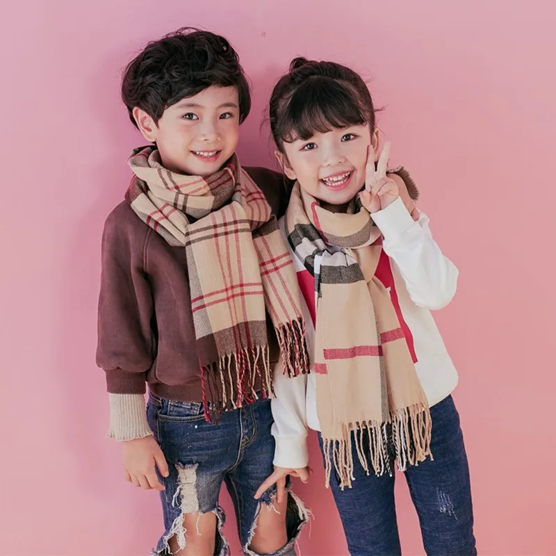 Winter Children Scarf Unisex Children Plaid Cashmere Boy Girls Scarf Fashion Warm Tassel Scarves For Children's  Christmas Gift