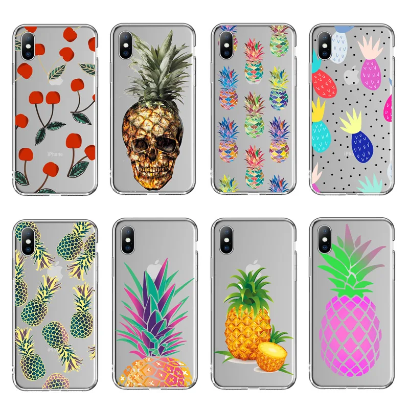 

USLION Transparent Pineapple Phone Case For iPhone X XS XR Xs Max Cases For iPhone 5 5s SE 6 6s 7 8 Plus Soft TPU Clear Cover