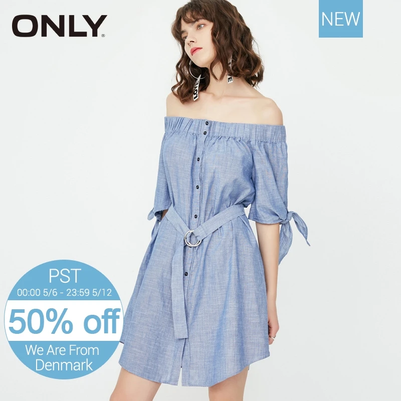

ONLY Summer Off-shoulder Loose Fit Lace-up Dress |117307517