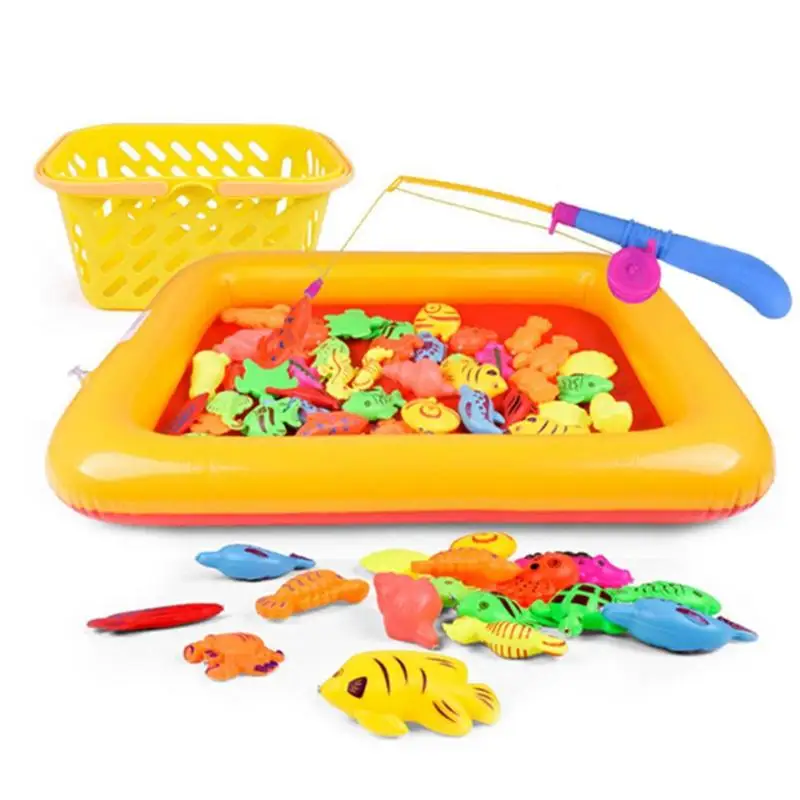 

50pcs/set Kid Magnetic Fishing Toy w/ Inflatable Pool Outdoor Fish Rod Suit Party Family Fishing Game Novelty Gifts Outdoor Toys