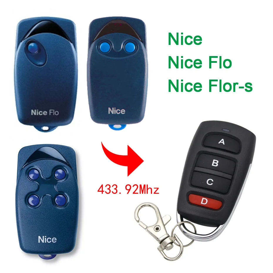

Nice Flo2 Flo4 Flor-s Flo2r-s door remote control 433.92MHz Nice 433MHz remotes