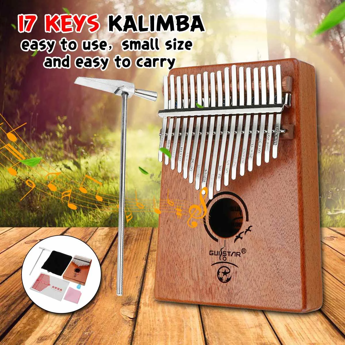 

High-Quality Wood 17T 17 Keys Kalimba Thumb PianoMahogany Body Musical Instrument With Learning Book Tune Hammer