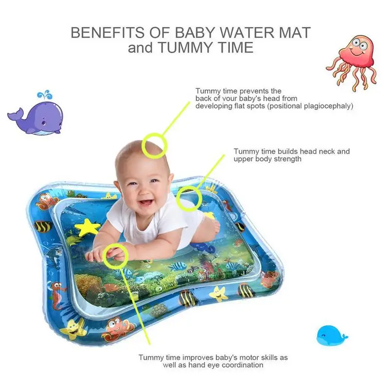 Baby Ice Pad Large Inflatable Prone Pat Tummy Time Premium PVC Plastic Water Cushion Marine Life Mat Stimulation Growth For Infa