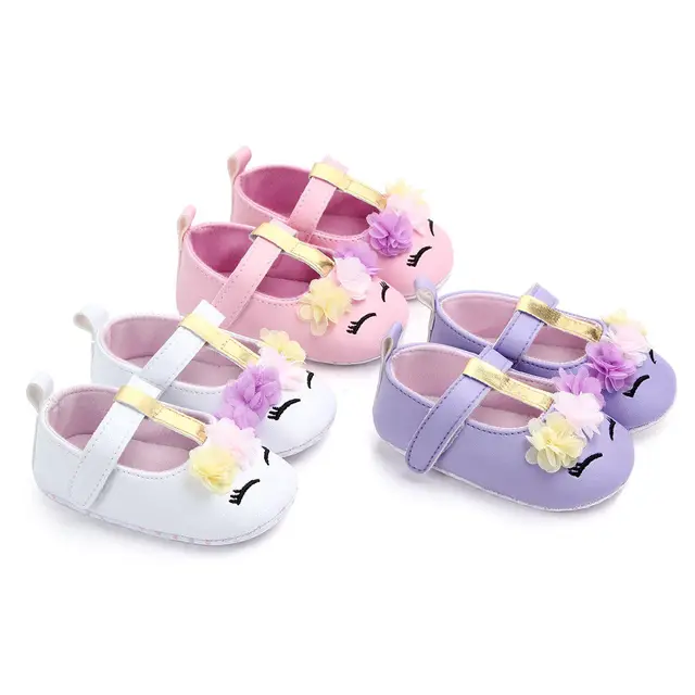 2019 Brand New Toddler Baby Girls Flower Unicorn Shoes PU Leather Shoes Soft Sole Crib Shoes Spring Autumn First walkers 0-18M 6