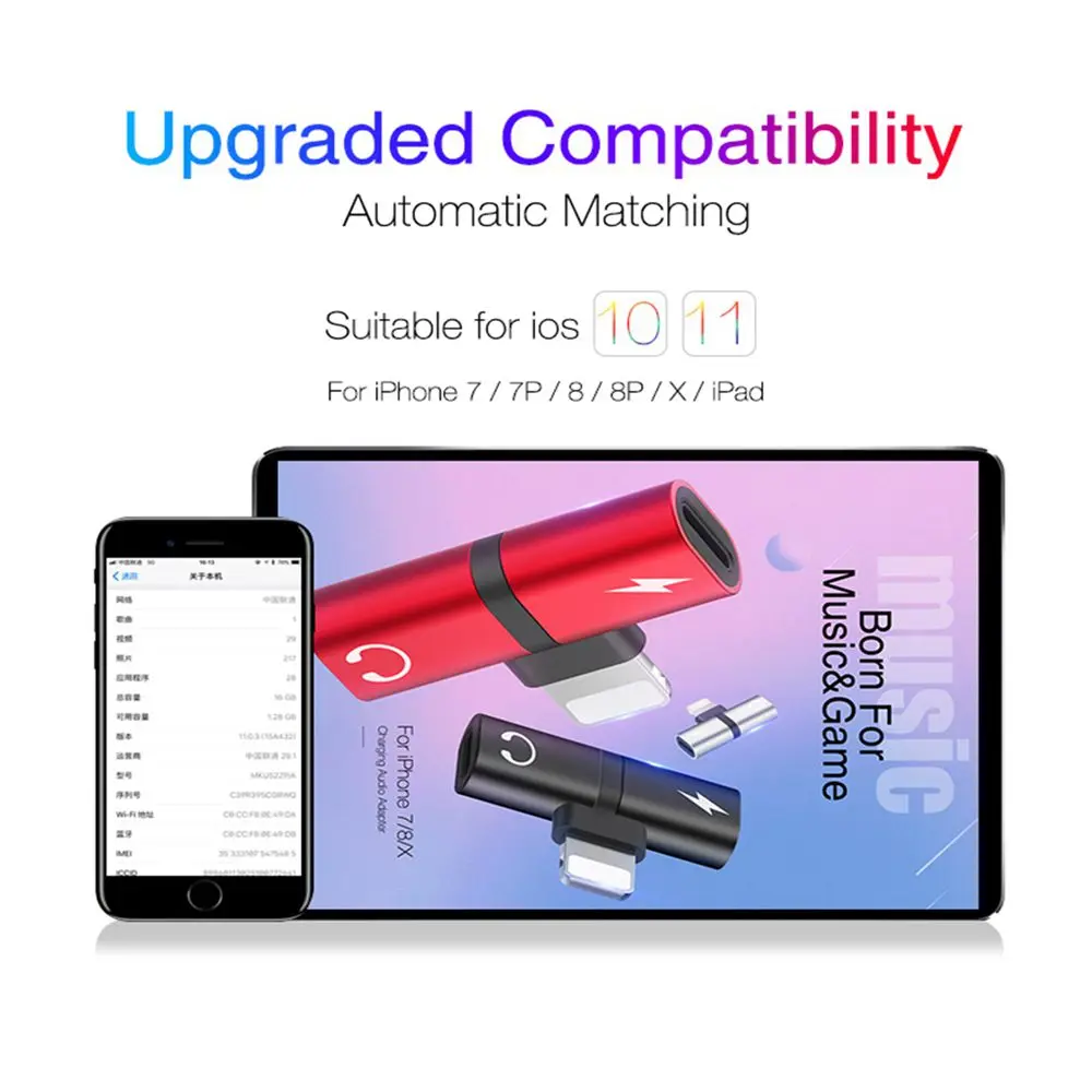 KISSCASE 2 in 1 Splitter Metal Dual Port Converter Charger Headphone Adapter For iPhone 6 6S 7 7S 8 8S Plus X XS MAX XR