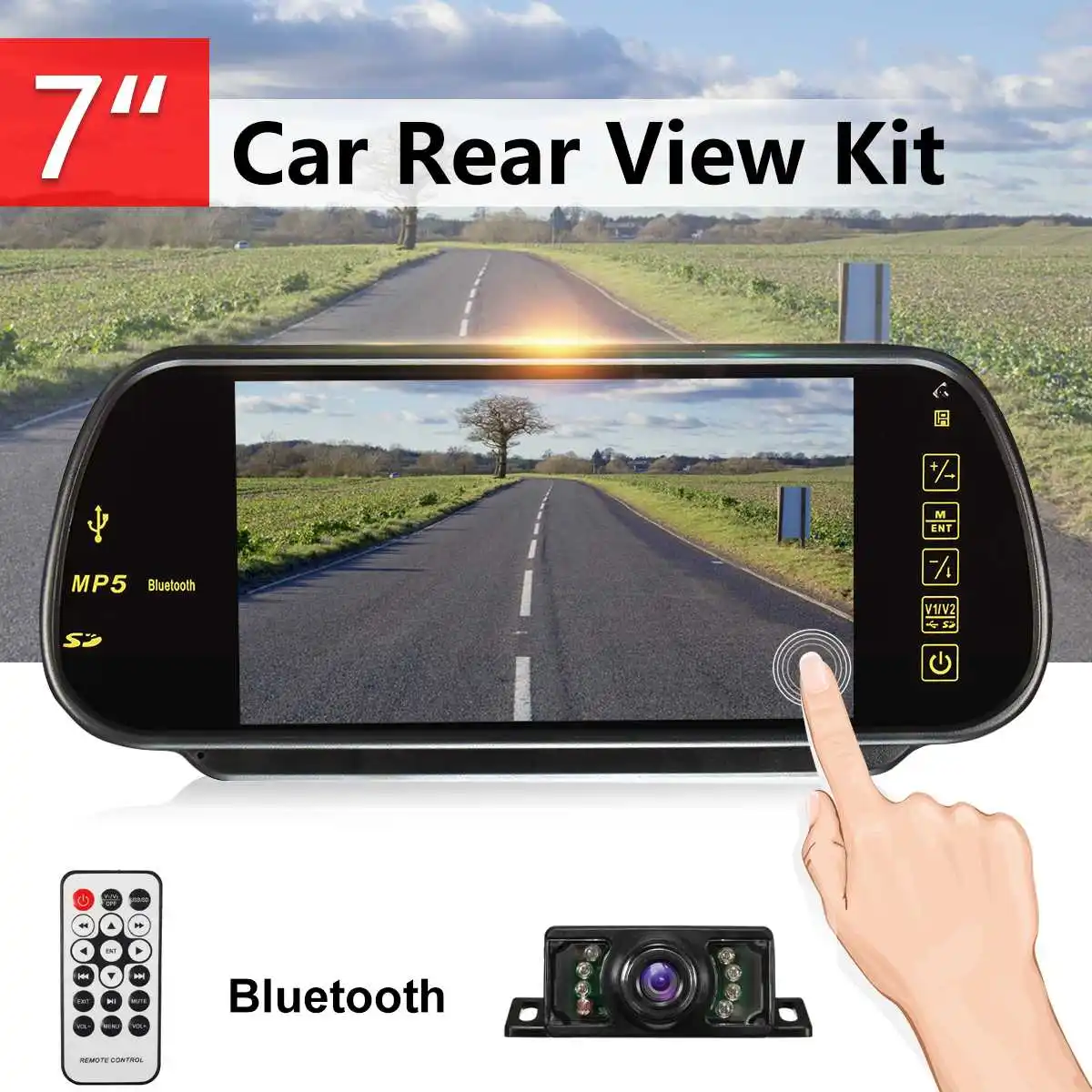 

7 Inch TFT LCD Touch Screen bluetooth Car MP5 Player FM Transmitter Reversing Backup Camera Car Rear View Parking Mirror Monitor