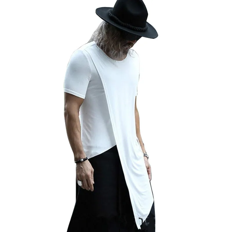 

hot sale Summer Man Asymmetric Hem Tees Shirts Shirts Men Slim Fit Short Sleeve Casual T Shirt Nightclub Punk Rock Costumes