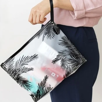 

Fashion Women Travel Cosmetic Bags PVC Clear Leaf Makeup Organizer Lady Large Necessary Toiletry Beauty Case Wash Kit Bags Pouch