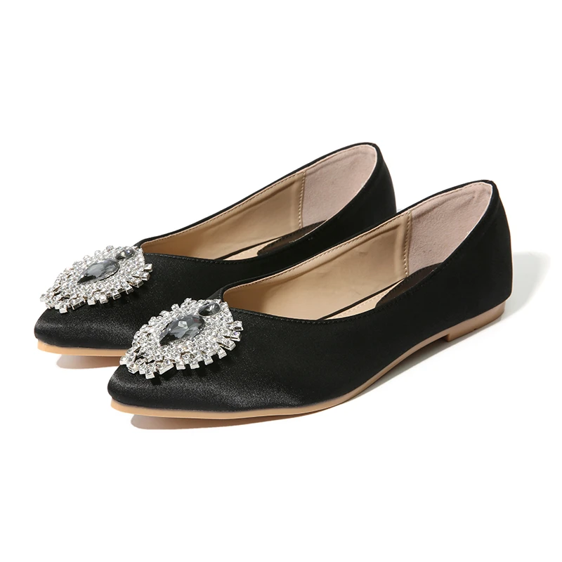 

NIS Women Pointed Toe Ballet Flats, Red/Black/Gray Stain Crystal Flat Shoes, Elegant Ladies Comfortable Rhinestone Slip On Shoes