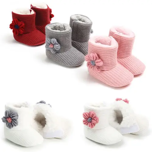 

0-18M Baby Kids Girl Winter Warm Fleece Knit Snow Boots Booties Crib Shoes