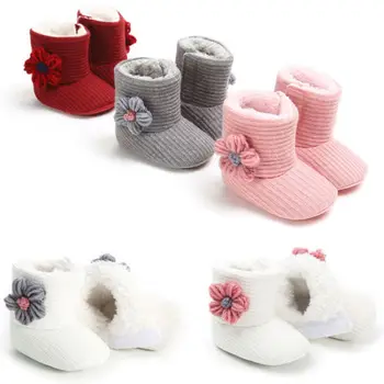 

0-18M Baby Kids Girl Winter Warm Fleece Knit Snow Boots Booties Crib Shoes