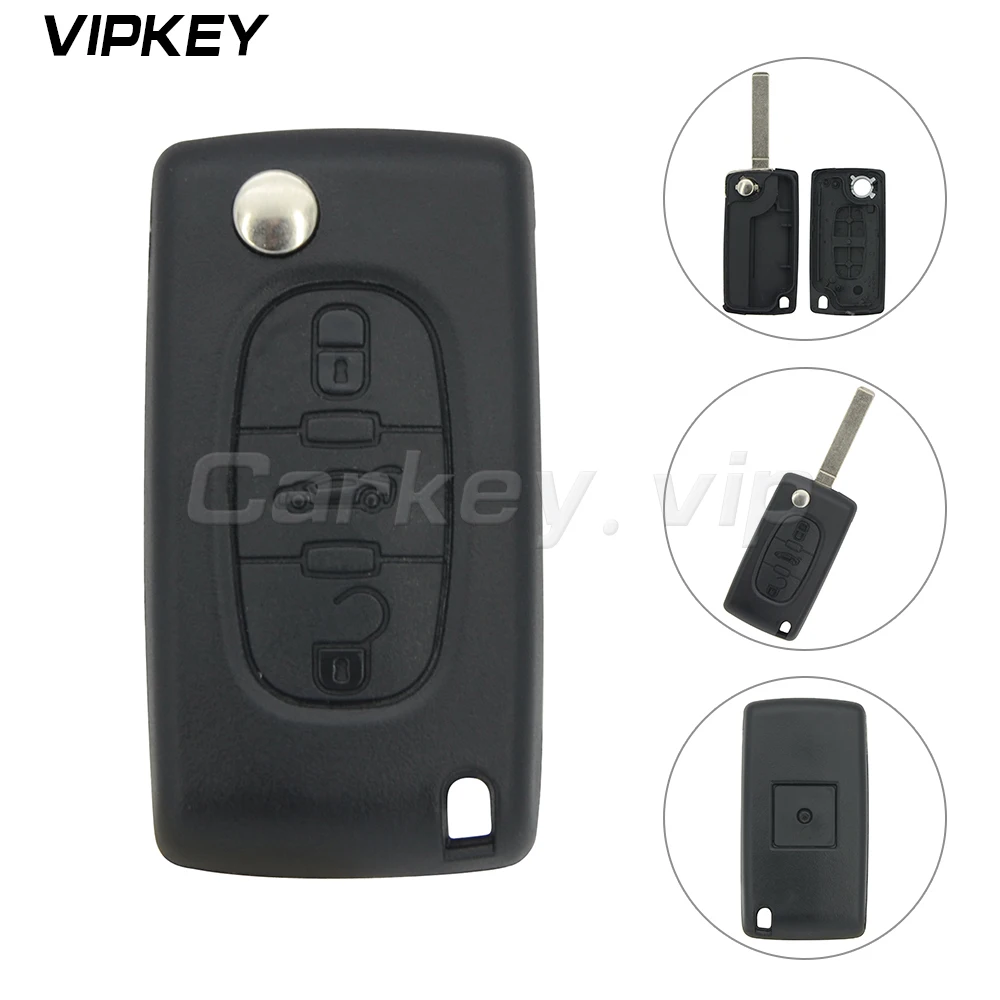 Remotekey CE0523 Flip Remote Car Key Shell Blank Cover 3 Buttons Middle Trunk Button For Citroen HU83 Key Blade
