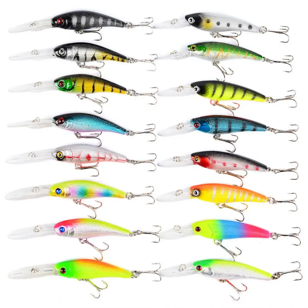 

16pcs Hard Baits 2 Models Fishing Lures Kit 16 Colors Minnow Fishing Set Bass Crankbait with Sharp Hooks