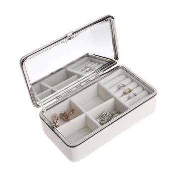 

Portable Korean Jewelry Box Organizer Travels Faux leather Ring Bracelet Earring Necklace Display Storage Box Case