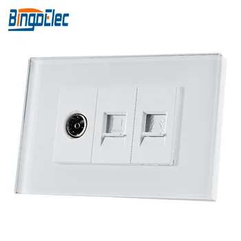 

Bingoelec US/AU Standard TV+DATA+Telephone Socket Crystal Glass Frame Wall Socket 118*72 mm Residential Socket