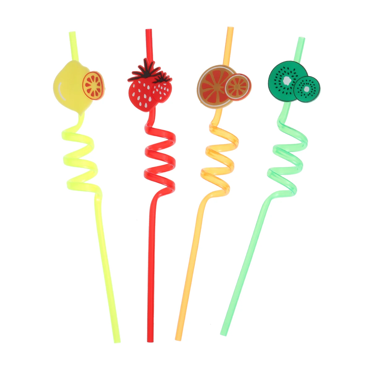 4 PCS Hawaiian Party Spiral Straws Fruit Decorative Drinking Straws