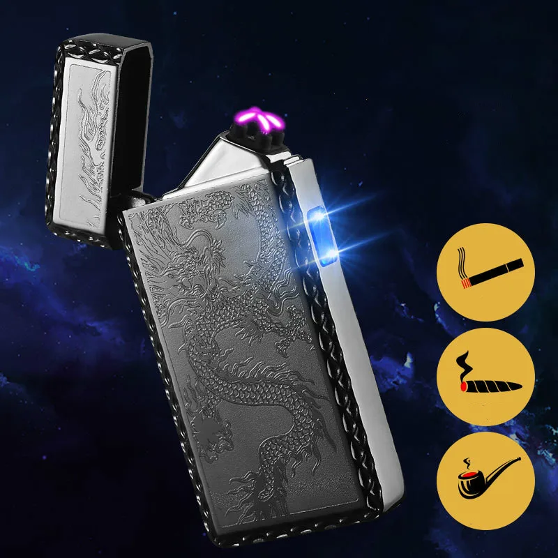 Newest Electronic Usb Charging Double Arc Lighter Plasma Eletronic Pulse Lighters Chinese Dragon