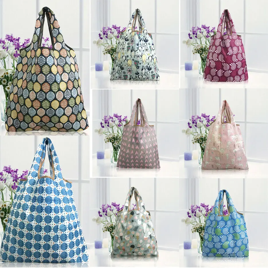 

2019 Newest Waterproof Folding Reusable Eco Shopping Shoulder Bags Pouch Tote Handbag Clip Home Organization Storage Bags