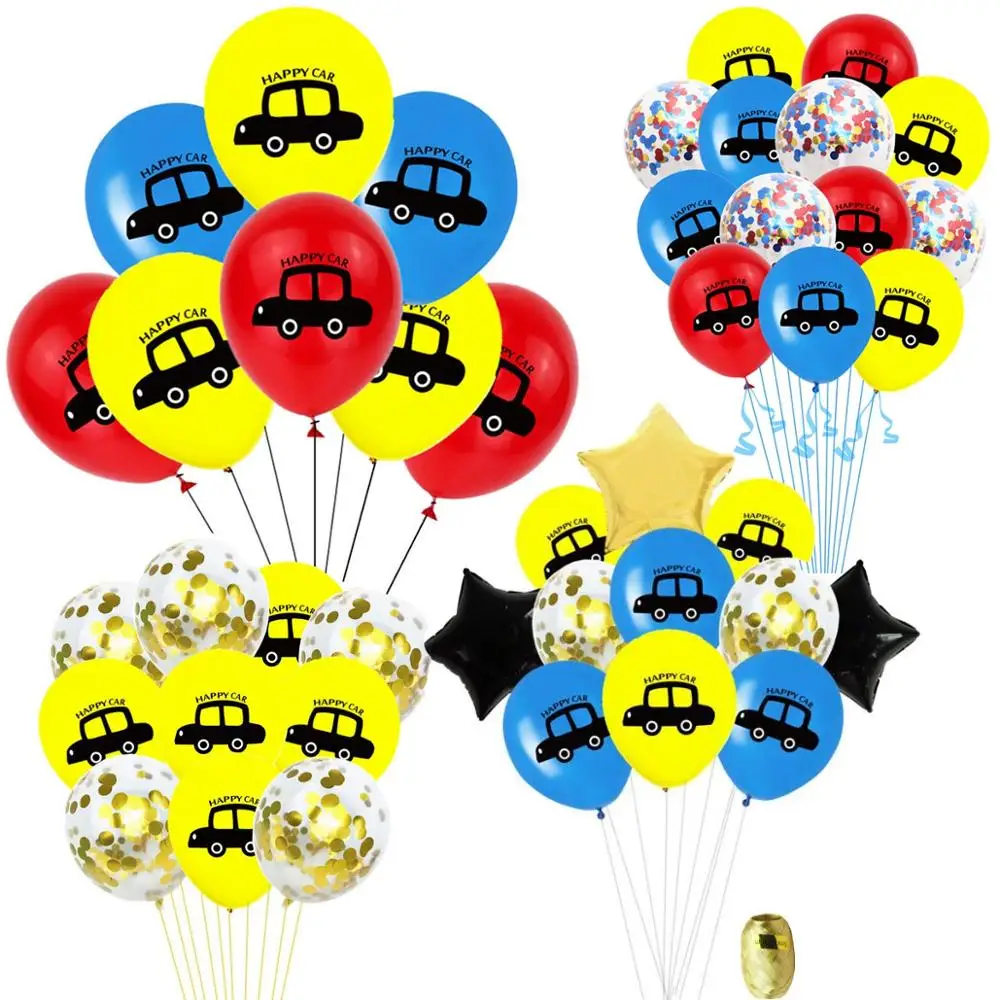 

Taoup Happy Children's Birthday Truck Balloons Confetti Ballons Accessories Car Balloons Latex Air Party Decor for Boys Favors