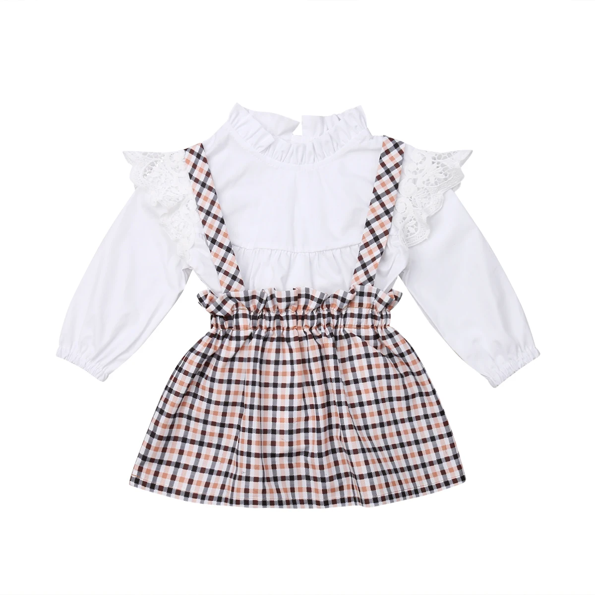 

New Fashion Baby Girls Clothing Long Sleeve Chiffon Tops Shirt British Style Overall Plaid Dresses Infant Cute Dress
