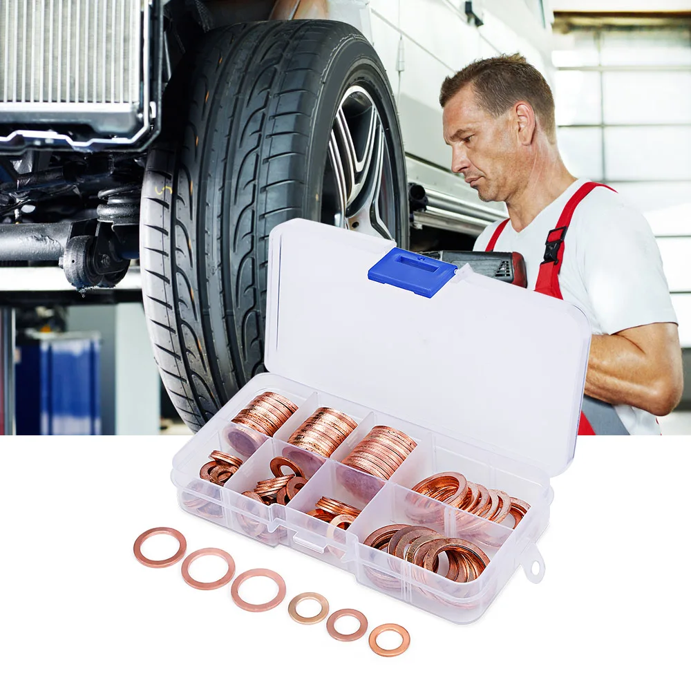 

120pcs Solid Copper Washers Fastener Gaskets Flat Ring Sump Plug Oil Seal Car Accessories Car Interior Fittings