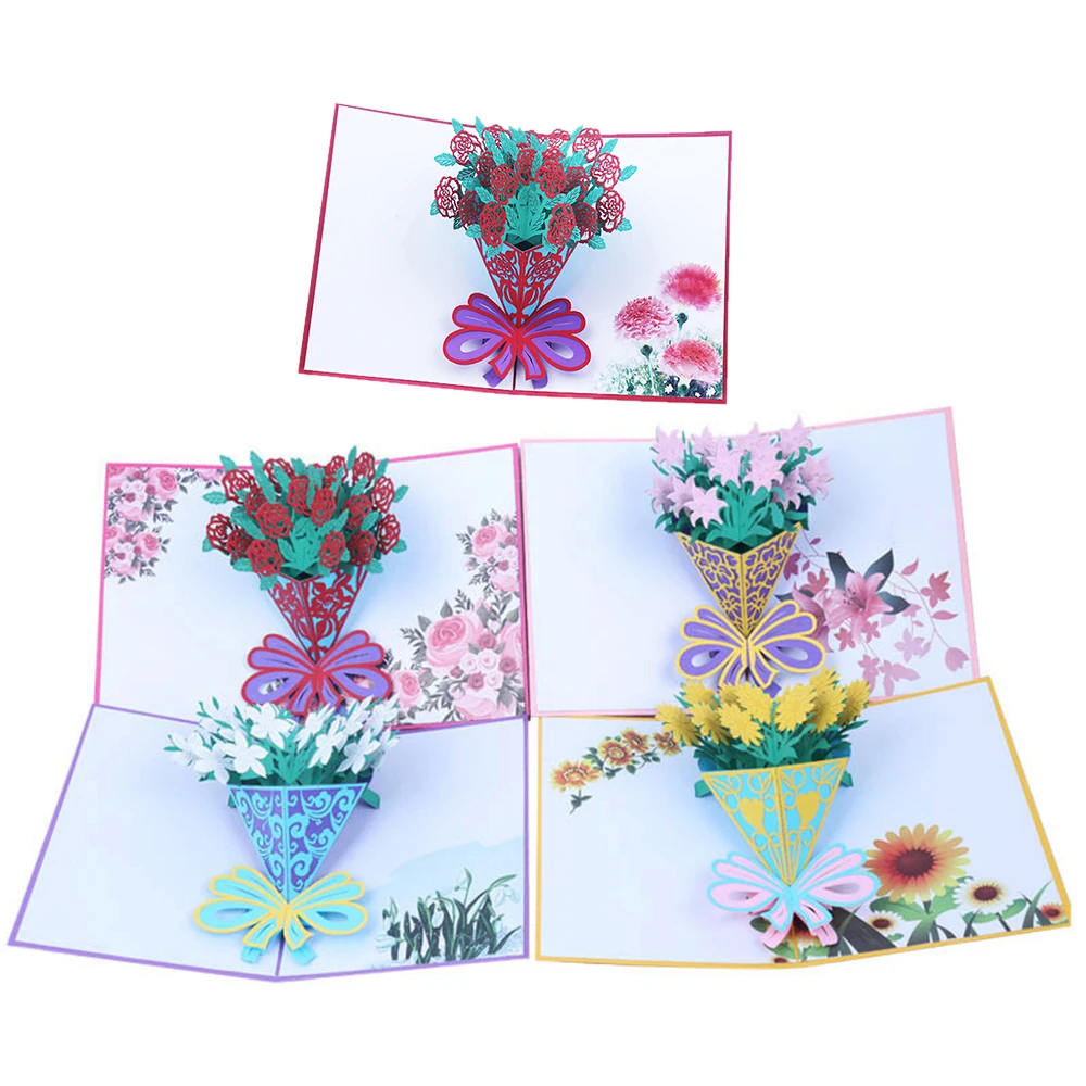 

3D Pop Up Cards Mothers Day Gifts Card I Love Mom Carnation Rose Flowers Bouquet Greeting Cards
