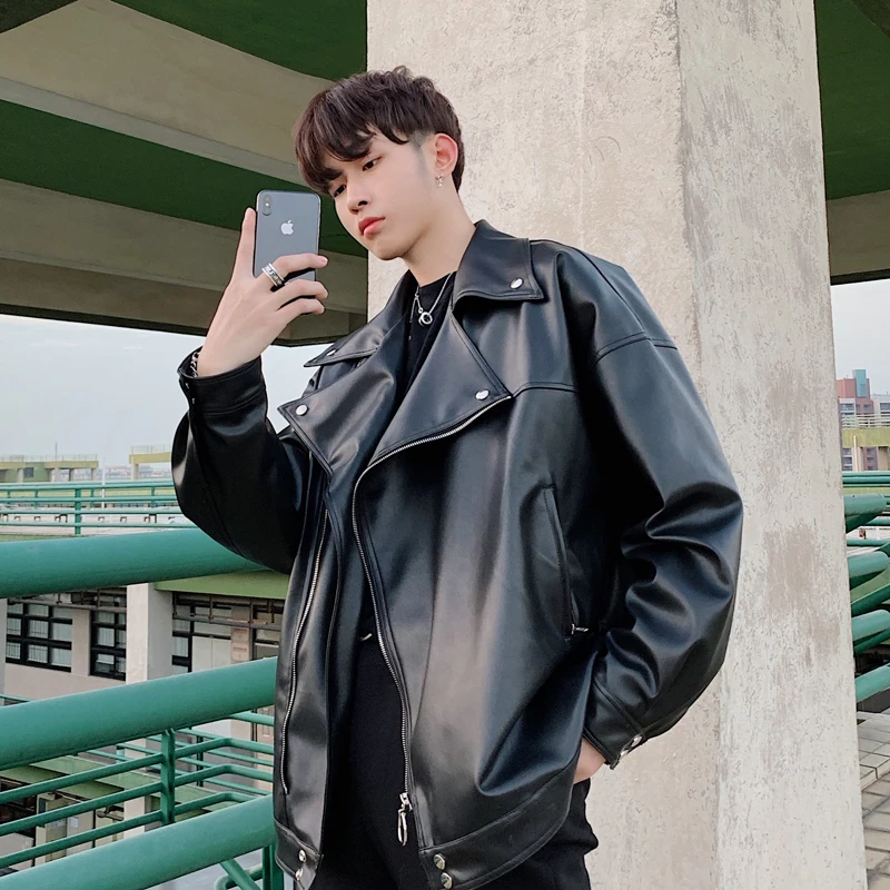 

2019 Spring Trend Korean Version Of The Campus Long-sleeved Men's Loose Solid Color Small Fresh Leather Zipper Casual Jacket
