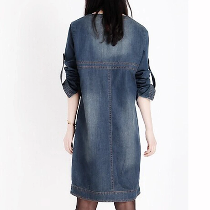 Plus Size Women Clothing 2019 Spring Jeans Shirt Dress Woman Summer Vintage Long Sleeve Denim Dresses For Women Vestidos