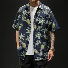 Летняя новая мода, большие размеры, японская мужская пляжная Повседневная тонкая Гавайская клетчатая рубашка с цветами,, хип-хоп