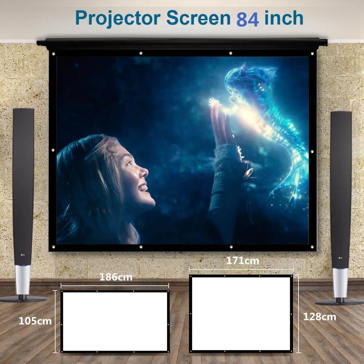 

Portable 84 inch 3D HD Wall Mounted Projection Screen Canvas 4:3 LED Projector Screen For Home Theater
