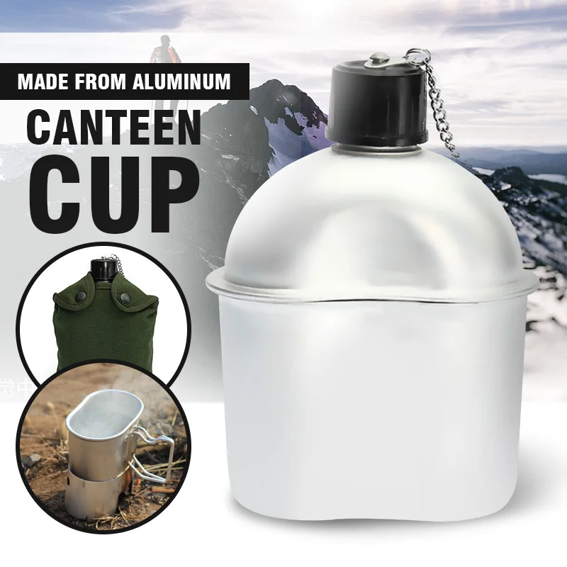 0.8L deporte al aire libre militar de aluminio de la botella de agua de acero inoxidable cantina jarra + verde del ejército de tela cubierta Camping Picnic vajilla