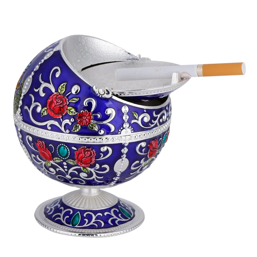 Globe ashtray Portable Mini Ashtray Metal Round Ball Stamped Pattern
