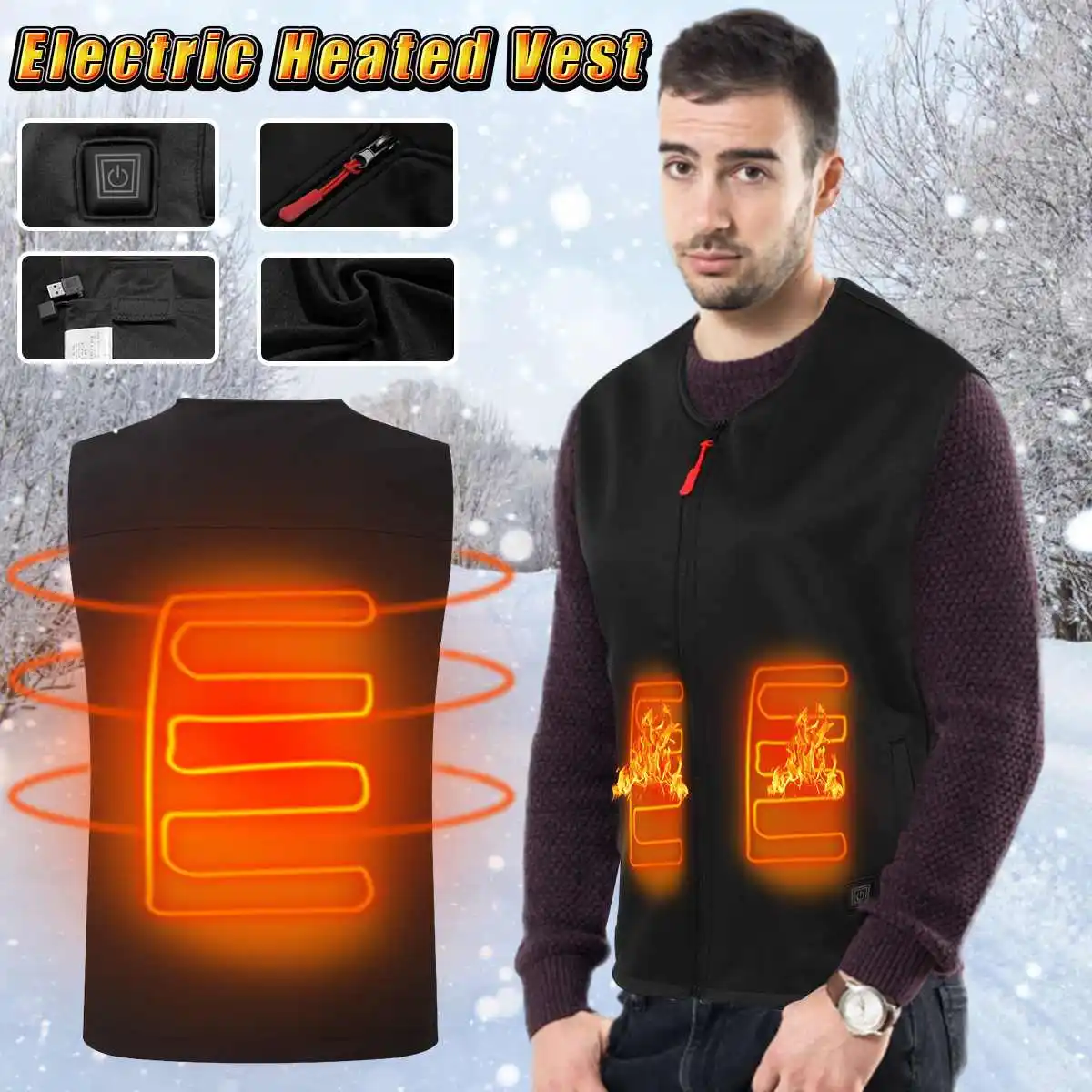 

Men Women USB Electric Heated Warm Vest Rechargeable Heating Coat Jacket Winter Thermal Waistcoat Clothing For Hiking Skiing