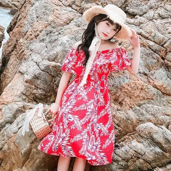 

Fashion 2019 Children Beach Sundress Toddler Girls Floral Printed Holiday Dresses Kids Party Dress For Big Girl Summer Clothing