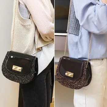 

Women Leather Handbag Lady Crossbody Bag Metal Sequins Package Evening Bag