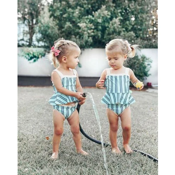 

Kids Baby Girls Stripe Tankini Set Bikini Swimwear Swimsuit Ruffle Tops and Shorts Bathing Suit Beach Bather Wear