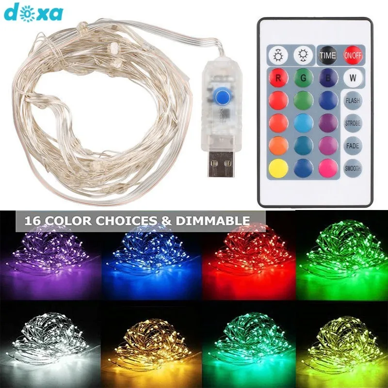 

New 5M 50LED Waterproof RGB Fairy LED String Lights USB 4.5V With Remote Control Wedding Holiday Party Christmas Tree Decoration