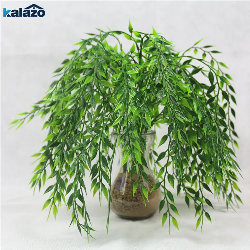 

1pc 5 Fork Green Willow Artificial Plant With Leaves Wall Home Balcony Decoration Flower Garden Basket Accessories