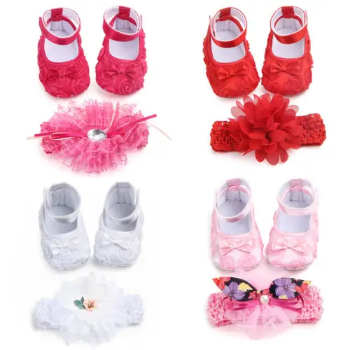 Toddler Girl Crib Shoes Flower Baby Bowknot Soft Sole Prewalker Sneakers 2PCS |
