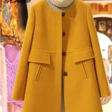 Модное однобортное шерстяное пальто с круглым вырезом и длинными рукавами, женское осеннее и зимнее разноцветное теплое пальто большого размера, куртка