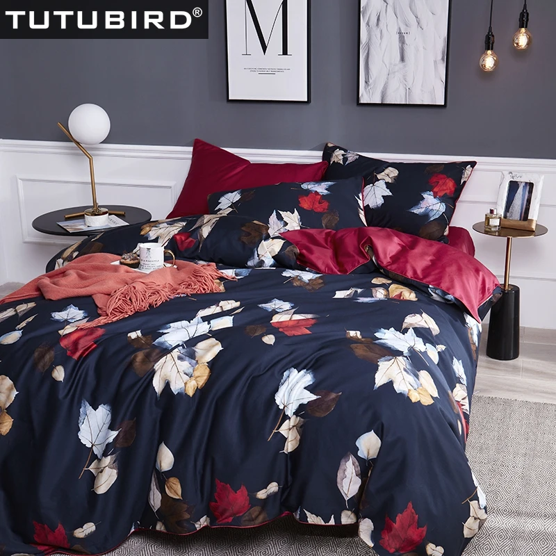 

TUTUBIRD-European Satin bedding set 100% Egyptian cotton clothes pastoral plant bed sheet linen duvet cover 4pcs